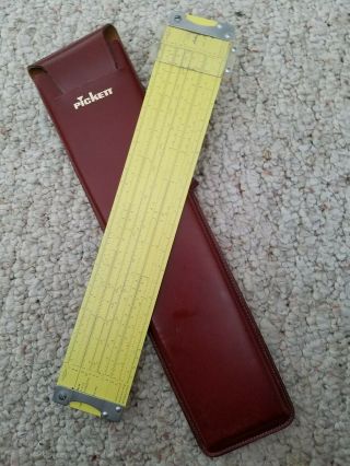 Vintage Pickett All Metal Slide Rule 12 " Model N 3 - Es W/ Leather Case Excel Con
