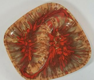 Vintage Retro Large Ceramic Ashtray Swirl Red And Tan Glaze Cigar Bar Groovy