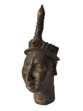 Benin Bronze Head Of King Oba Nigeria African 22 " H