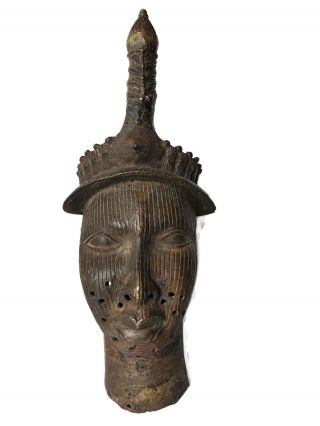 Benin Bronze Head of King Oba Nigeria African 22 