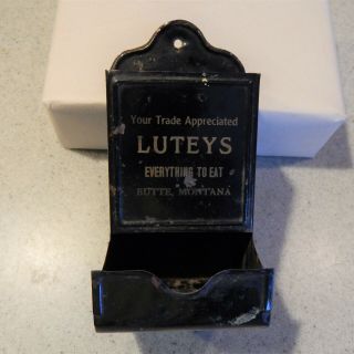 Luteys Butte,  Montana Mont Mt Metal Match Box Holder Circa 1935