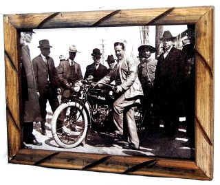 Printing/print Pancho Villa " Harley Motorcycle " Mexico Art Wood Frame 17 " X13 " Lg