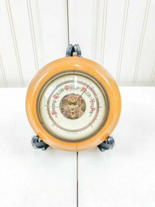 Vintage Wood / Brass Barometer Weather Forecast Instrument Made In Germany