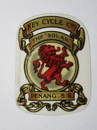 013 Key Cycle Coy The Solar Penang S.  S.  Vintage Bicycle Decal Transfer Badge