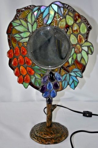 Stunning Tiffany Style Stained Glass Lighted Mirror Standing,  17 " X10 "