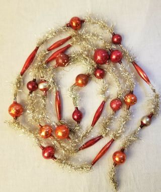 Third Various Red Glass Beads & Tinsel Garland.  Pre - World War I.  Germany.