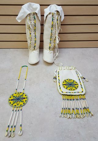Hand Crafted 4 Piece Cut Beaded Star Design Native American Indian Dance Set