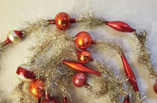 Second Various Red Glass Beads & Tinsel Garland.  Pre - World War I.  Germany. 3