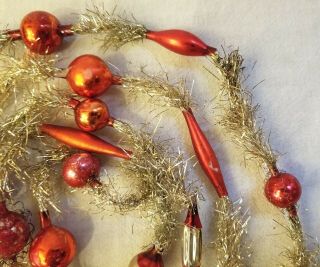 Second Various Red Glass Beads & Tinsel Garland.  Pre - World War I.  Germany. 4