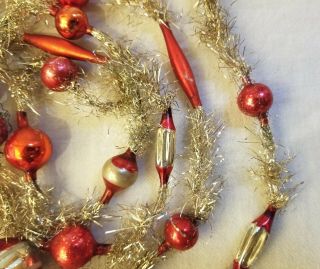 Second Various Red Glass Beads & Tinsel Garland.  Pre - World War I.  Germany. 5