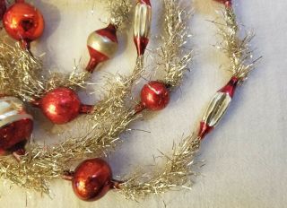 Second Various Red Glass Beads & Tinsel Garland.  Pre - World War I.  Germany. 6