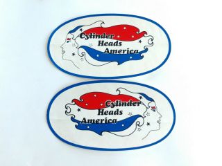 Set Of 2 Vintage Cylinder Heads America 1960s 1970s Racing Decal / Sticker - L1