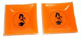 Vtg Playboy Club Orange Glass Ash Tray Key Jewelry Trinket Plate Drink 4 " Set 2