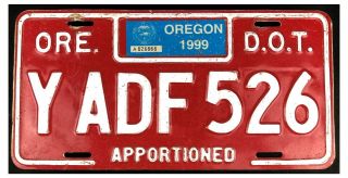 Oregon 1999 Apportioned Semi Tractor License Plate Y Adf 526