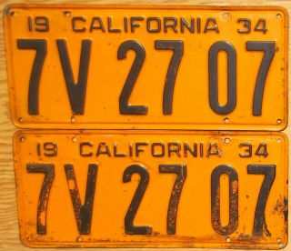1934 California License Plate Number Tag Pair