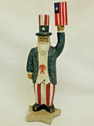 Uncle Sam Handcarved Handpainted Wooden Figurine Signed 2003 V Folk Art