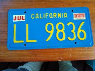 California State License Plate 1977 Blue Plate Number Ll 9836