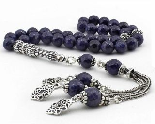 Handmade Luxury 925 Sterling Silver Sapphire Stone Tasbih Tesbih Prayer Beads