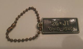 Mini Miniature 1939 Ohio License Plate Keychain Goodrich Tires Batteries Brass