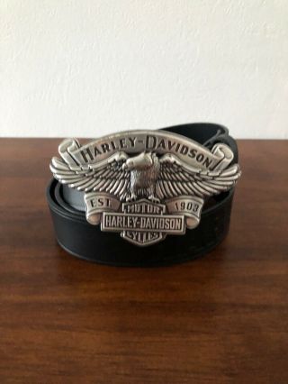 Harley Davidson Leather Belt And Buckle Men’s Sz 42