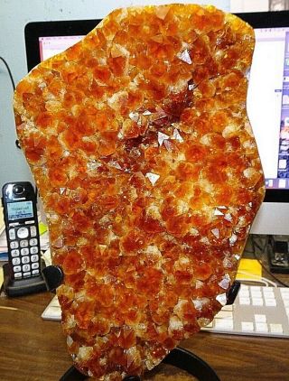 HUGE CITRINE CRYSTAL CLUSTER CATHEDRAL GEODE BRAZIL W/ STEEL STAND;formations 5