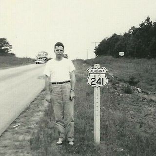 Vintage 1949 Real Vacation Photo Alabama Highway U.  S.  241 Road Route Sign