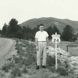 Vintage 1950 Real Vacation Photo Colorado Highway U.  S.  24 Road Route Sign