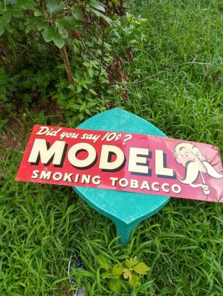 Vintage Tobacco Sign From Model Smoking Tobacco Red Sign Yellow Letters