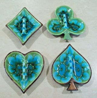 4 Treasure Craft Pottery Playing Card Ashtrays (club,  Spade,  Heart And Diamond)