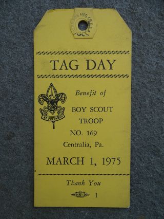 Centralia Pa Wilkes Barre Vintage 1975 Boy Scout Troop 169 Tag Day Mine Fire