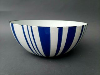 Mid - Century Blue White Enamel Striped Bowl Cathrineholm 11 "