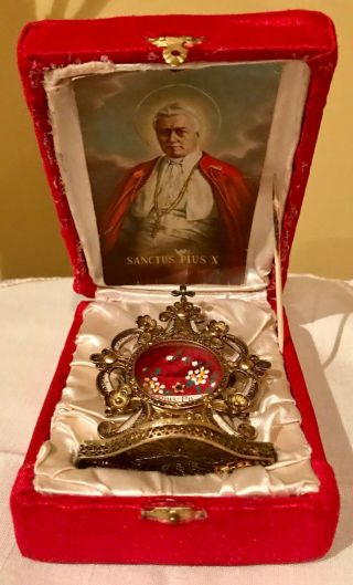 Stunning Sterling Silver Filigree Reliquary Relic Of St.  Pius X Pope Wax Seal