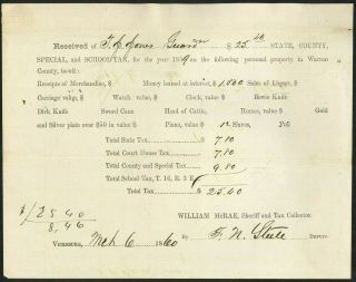 1860 Vicksburg,  Mississippi Tax Receipt – Slaves