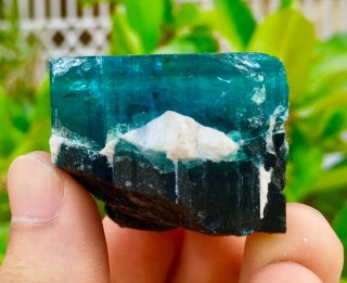 400 C.  T Top Quality Damage Terminated Bi Color Blue Cap Tourmaline Crystal 5