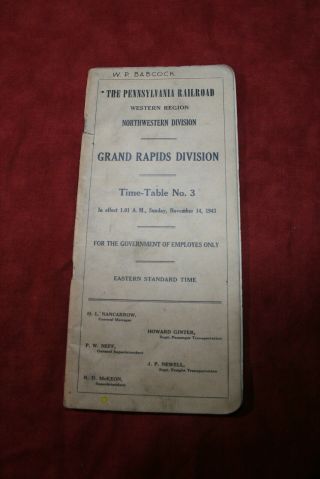 Pennsylvania Railroad,  Northwestern Division Employee Time Table,  1943