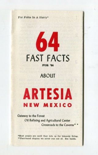 Vintage Brochure 64 Fast Facts About Artesia Nm 1964