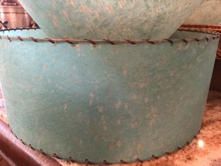 Vintage Mid Century Retro 2 Tier Turquoise Blue Fiberglass Large Cone Lamp shade 7