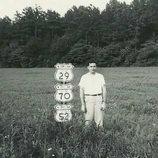 Vintage 1949 Real Photo North Carolina Highway U.  S.  29/70/52 Road Route Sign