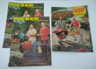 3 Vintage Weber Stephen 1972 Covered Barbecue Kettles Grill Brochure Catalogs