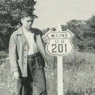 Vintage 1948 Real Vacation Photo Maine U.  S.  Highway 201 Road Route Sign Shield