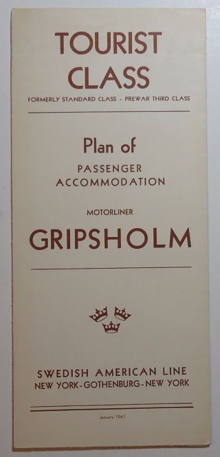 Steamship: Swedish American Line 1947 Deck Plan Motorliner Gripsholm