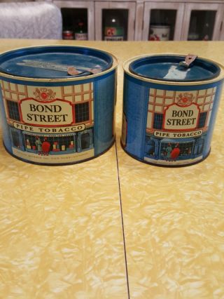 Vintage Bond Street Pipe Tobacco Metal Tins Set Of 2 Philip Morris