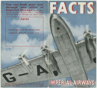 Imperial Airways Facts,  Main Routes & Aircraft 1938 Brochure,  Bz523