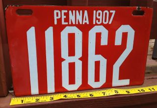 Pennsylvania - 1907 Porcelain License Plate - Display Grade,  100 Orig