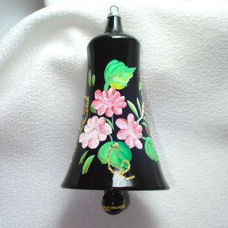 Fancy Italy Pink Roses On Black Glass Bell Christmas Ornament