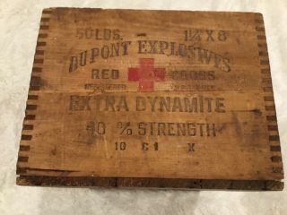 Vintage Dupont Explosives Red Cross Ext Dynamite 50lb Crate Box Wooden