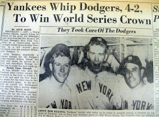 7 1952 Newspapers Ny Yankees Win Mickey Mantle 