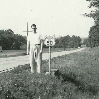Vintage 1950 Real Vacation Photo Missouri Highway U.  S.  50 Road Route Sign