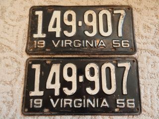 Vintage 1956 Matching Virginia Car License Plates
