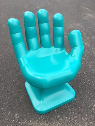 Giant Teal Aqua Hand Shaped Chair 32 " Tall Adult Size 70s Retro Eames Icarly